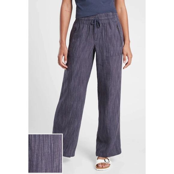 Athleta Women’s Size 6 Petite Cabo 100% Linen Wide Leg Pants Linen Purple Pocket - Picture 1 of 12